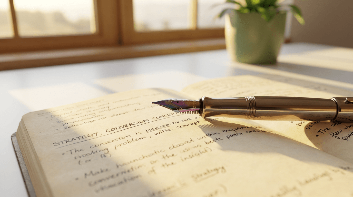 Ivory envelope and gold pen on a matte black desk